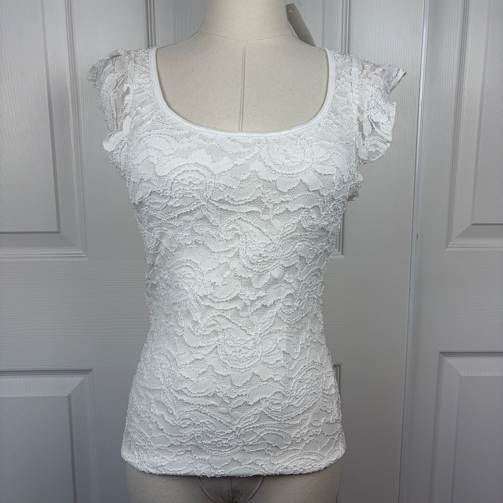 Charlotte Russe Women’s White Lace Cap-Sleeve Top